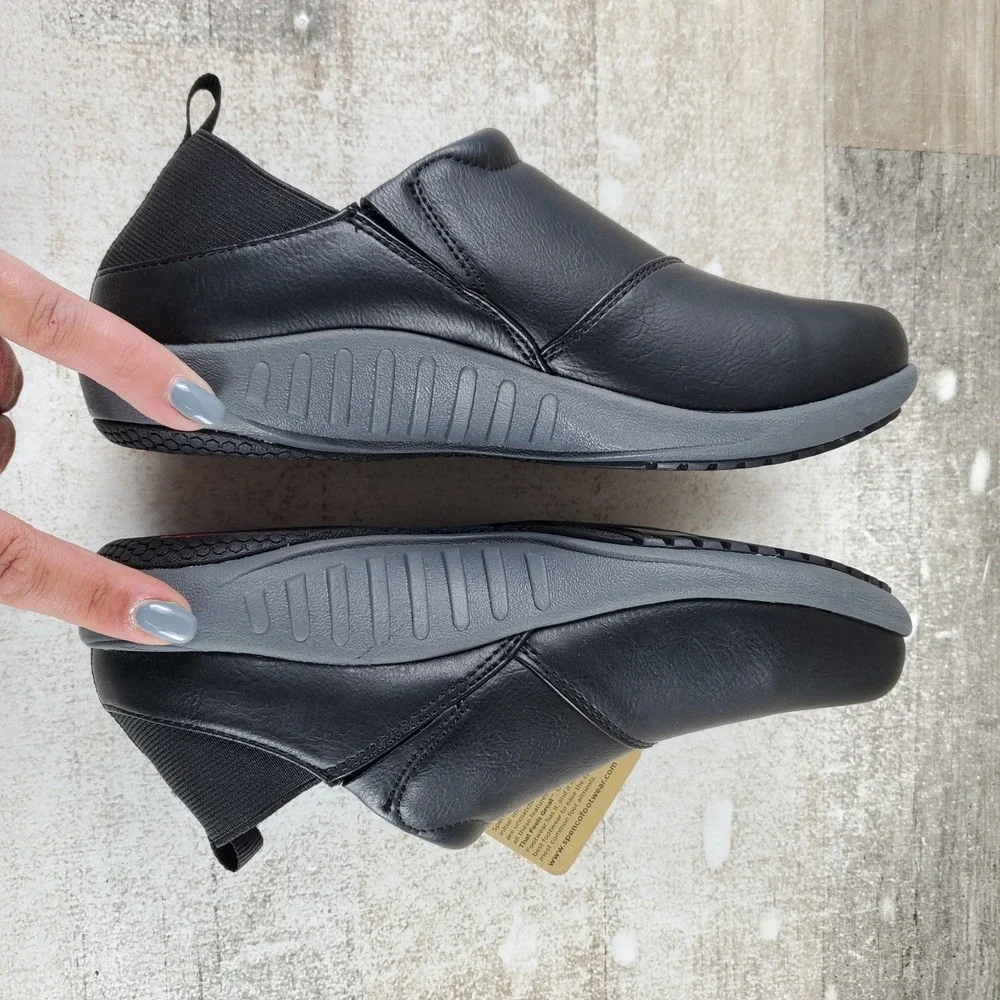 Spenco Brooklyn Convertible Women Shoe Sz 5 B Black Leather Elastic Gore Slip On